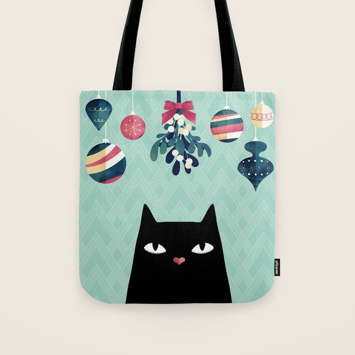 Mistletoe? (Black Cat) Tote Bag Gallery Image 1