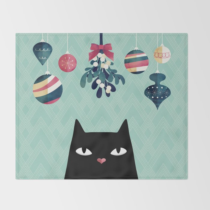 Mistletoe? (Black Cat) Throw Blanket Gallery Image 2
