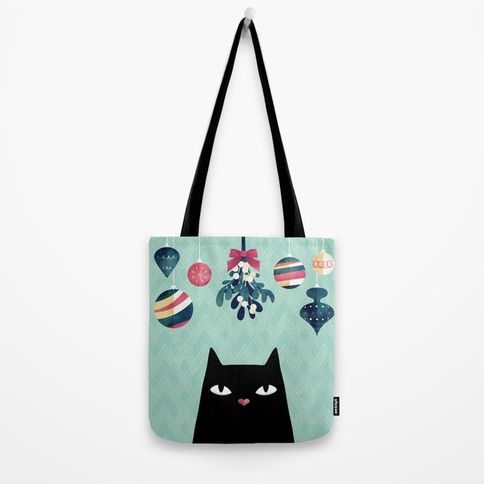 Mistletoe? (Black Cat) Tote Bag Gallery Image 2