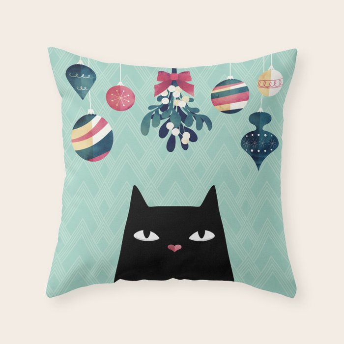 Mistletoe? (Black Cat) Throw Pillow Gallery Image 6