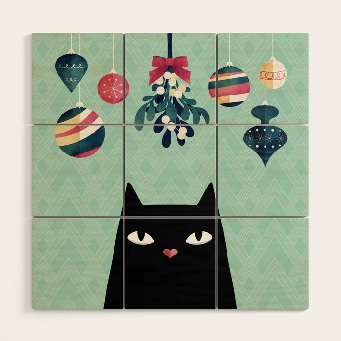 Mistletoe? (Black Cat) Wood Wall Art Gallery Image 1