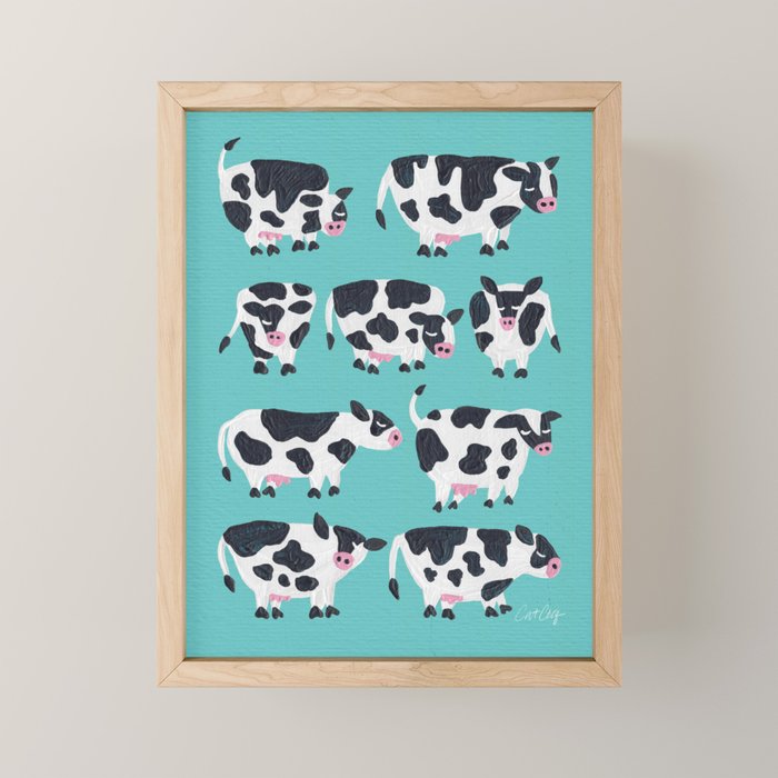 Cow Collection - Turquoise Mini Art Print Gallery Image 1