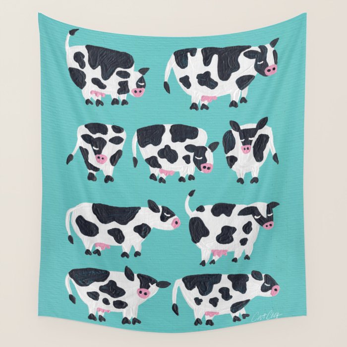 Cow Collection - Turquoise Wall Tapestry Gallery Image 1