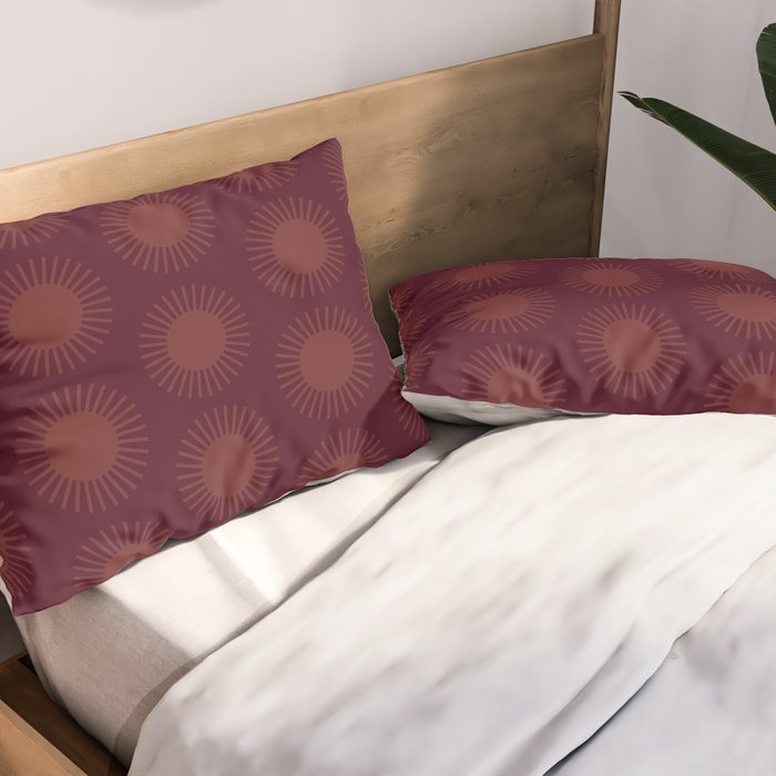 Boho Summer Sun Pattern XIII Dark Maroon Red Pillow Sham Gallery Image 2