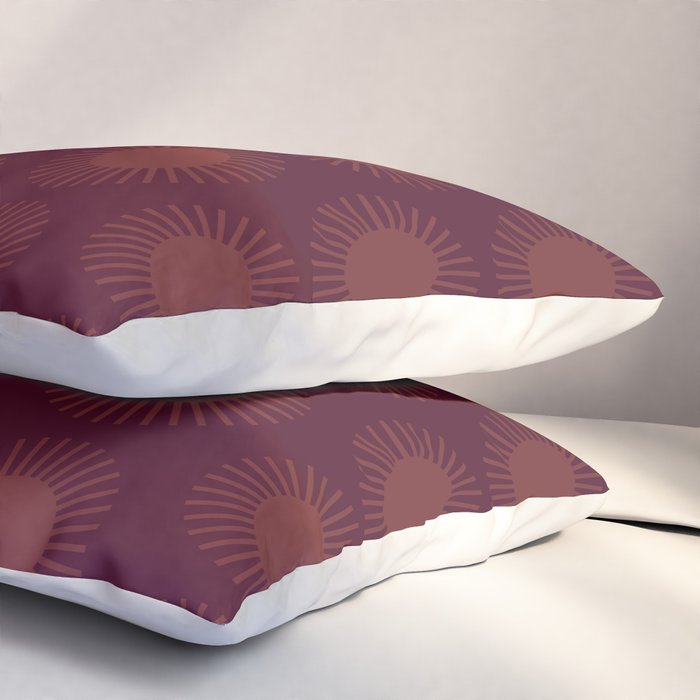 Boho Summer Sun Pattern XIII Dark Maroon Red Pillow Sham Gallery Image 3