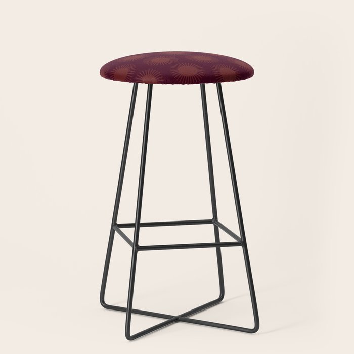 Boho Summer Sun Pattern XIII Dark Maroon Red Stool Gallery Image 1
