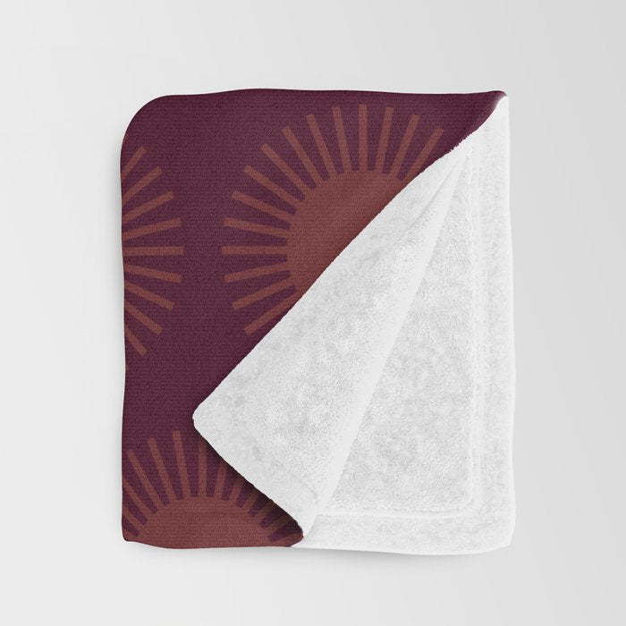 Boho Summer Sun Pattern XIII Dark Maroon Red Throw Blanket Gallery Image 3