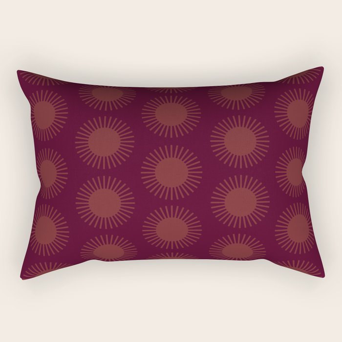 Boho Summer Sun Pattern XIII Dark Maroon Red Rectangular Pillow Gallery Image 1