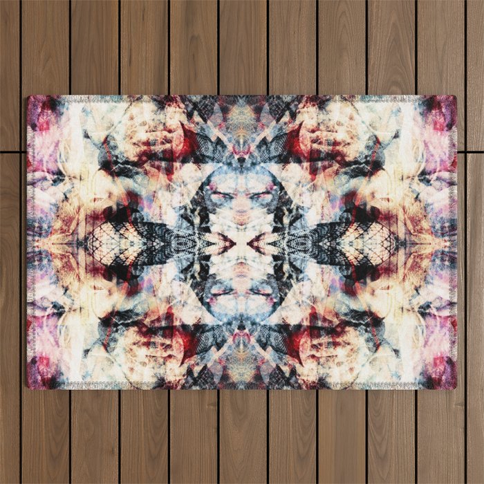 Colorful Abstract Batik Butterfly Rorschach Ink Blot Art Universe No5 Outdoor Rug Gallery Image 1