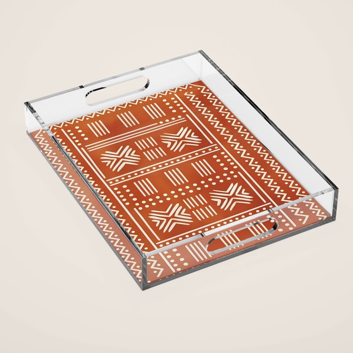 Geometric Tribal Pattern on Terracotta Acrylic Tray Gallery Image 1