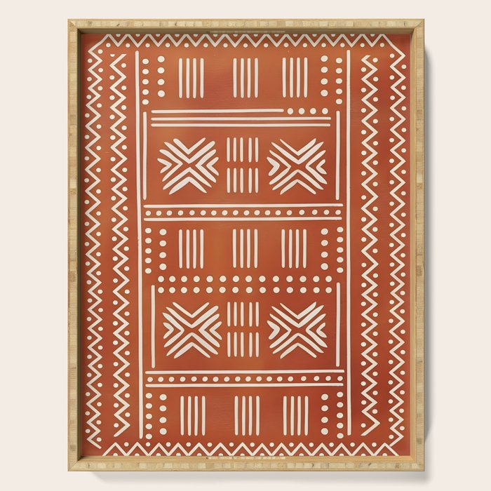 Geometric Tribal Pattern on Terracotta Serving Tray Gallery Image 1