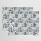Watercolor forest green snow Christmas pine tree Placemat Gallery Image 1