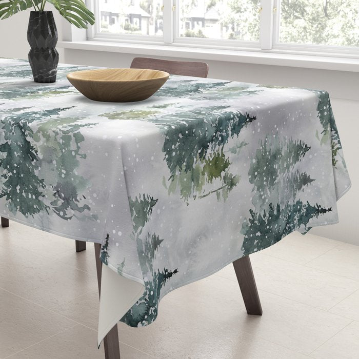 Watercolor forest green snow Christmas pine tree Tablecloth Gallery Image 3
