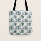 Watercolor forest green snow Christmas pine tree Tote Bag Gallery Image 1