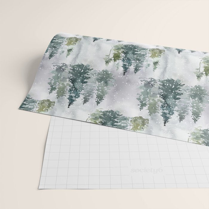 Watercolor forest green snow Christmas pine tree Wrapping Paper Gallery Image 2