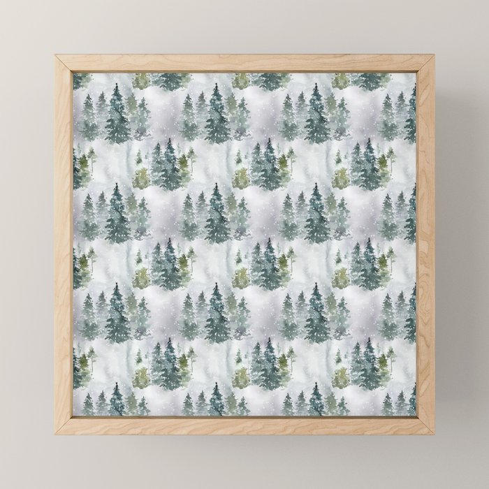 Watercolor forest green snow Christmas pine tree Mini Art Print Gallery Image 1