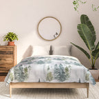 Watercolor forest green snow Christmas pine tree Comforter Gallery Image 3