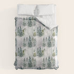 Watercolor forest green snow Christmas pine tree Comforter Gallery Image 6