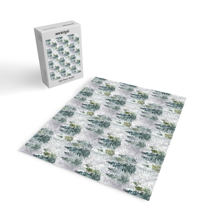 Watercolor forest green snow Christmas pine tree Jigsaw Puzzle Gallery Image 2