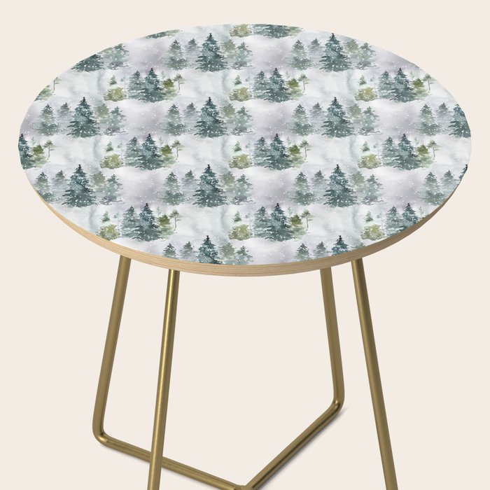 Watercolor forest green snow Christmas pine tree Side Table Gallery Image 2