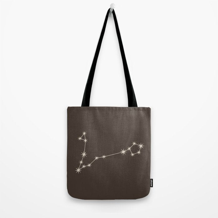 Pisces Zodiac Star Constellation Line Art Coffee Brown Tote Bag Gallery Image 2