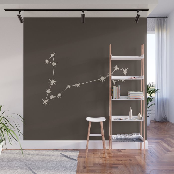Pisces Zodiac Star Constellation Line Art Coffee Brown Wall Mural Gallery Image 1