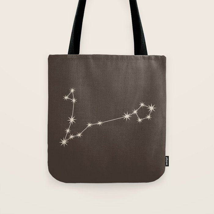 Pisces Zodiac Star Constellation Line Art Coffee Brown Tote Bag Gallery Image 1