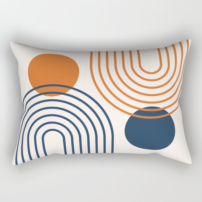 Mid Century Modern Geometric 199 in Navy Blue Orange Rectangular Pillow Gallery Image 2