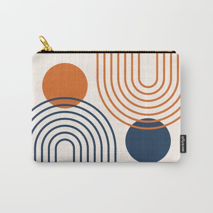 Mid Century Modern Geometric 199 in Navy Blue Orange Carry All Pouch Gallery Image 1