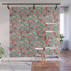 Mid-Century Ornaments in Red and Mint Wall Mural Gallery Image 1