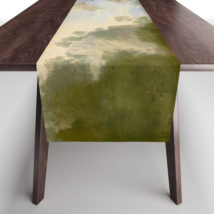 A Landscape with Distant Classical Ruins, a Bridge, Figures, and Cattle Table Runner Gallery Image 1