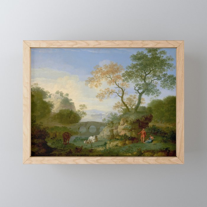 A Landscape with Distant Classical Ruins, a Bridge, Figures, and Cattle Mini Art Print Gallery Image 1