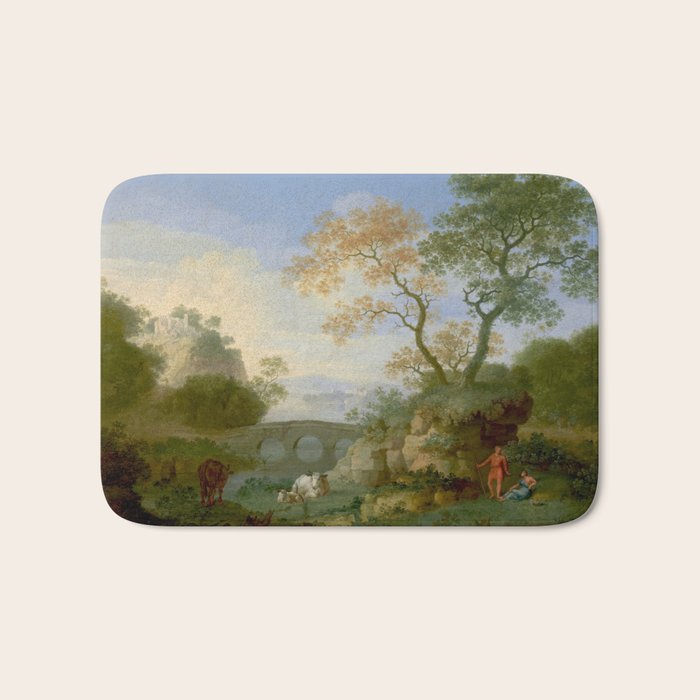 A Landscape with Distant Classical Ruins, a Bridge, Figures, and Cattle Bath Mat Gallery Image 1