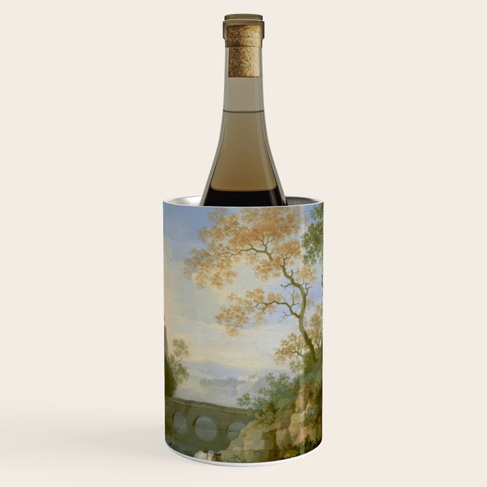 A Landscape with Distant Classical Ruins, a Bridge, Figures, and Cattle Wine Chiller Gallery Image 1