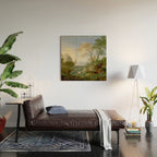 A Landscape with Distant Classical Ruins, a Bridge, Figures, and Cattle Wood Wall Art Gallery Image 2