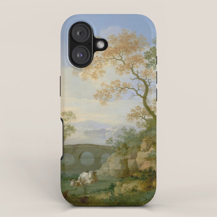 A Landscape with Distant Classical Ruins, a Bridge, Figures, and Cattle iPhone Case Gallery Image 1