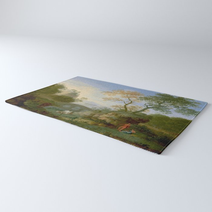 A Landscape with Distant Classical Ruins, a Bridge, Figures, and Cattle Rug Gallery Image 3