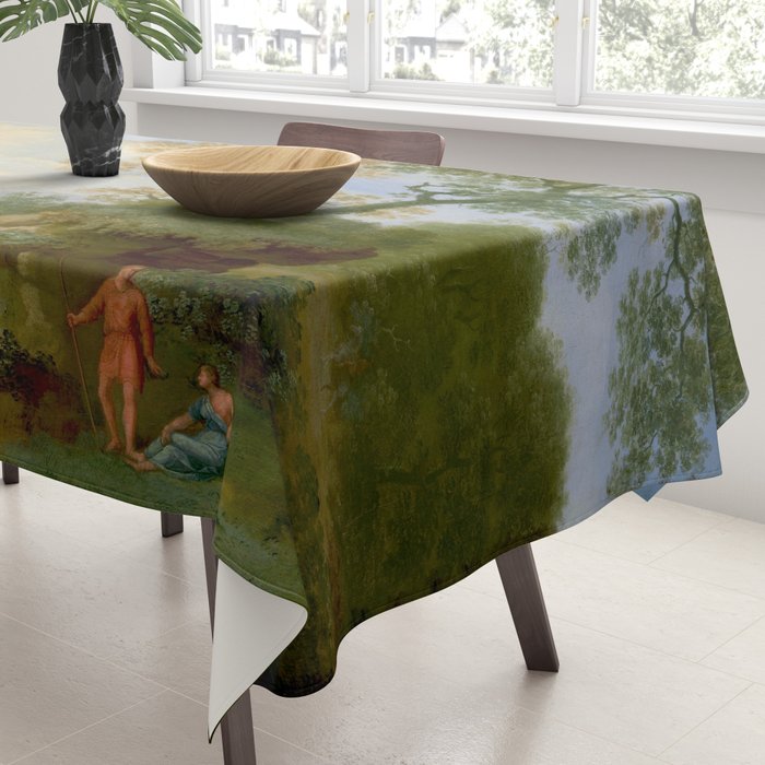 A Landscape with Distant Classical Ruins, a Bridge, Figures, and Cattle Tablecloth Gallery Image 3