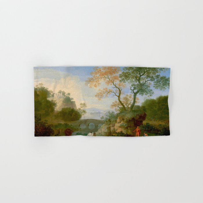 A Landscape with Distant Classical Ruins, a Bridge, Figures, and Cattle Bath Towel Gallery Image 1