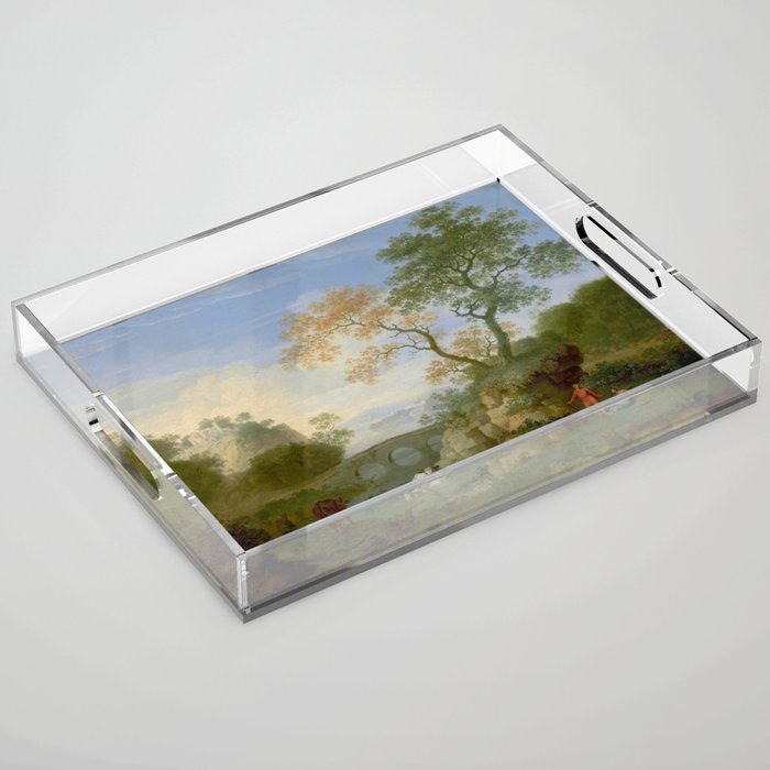 A Landscape with Distant Classical Ruins, a Bridge, Figures, and Cattle Acrylic Tray Gallery Image 1