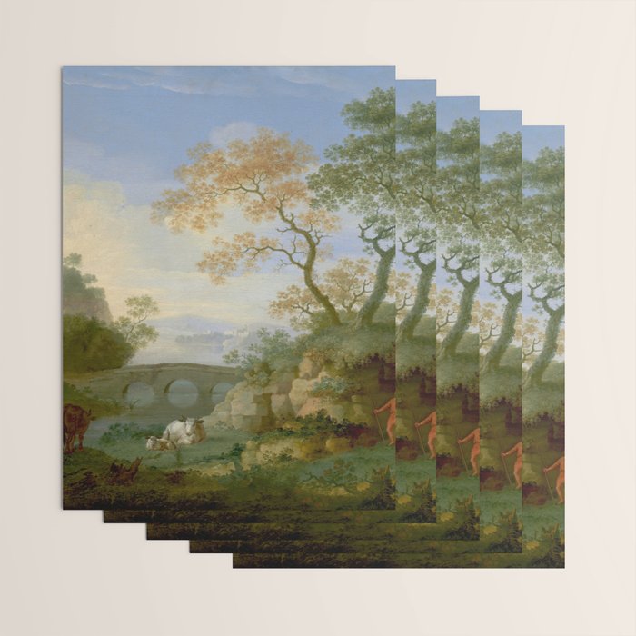 A Landscape with Distant Classical Ruins, a Bridge, Figures, and Cattle Wrapping Paper Gallery Image 3