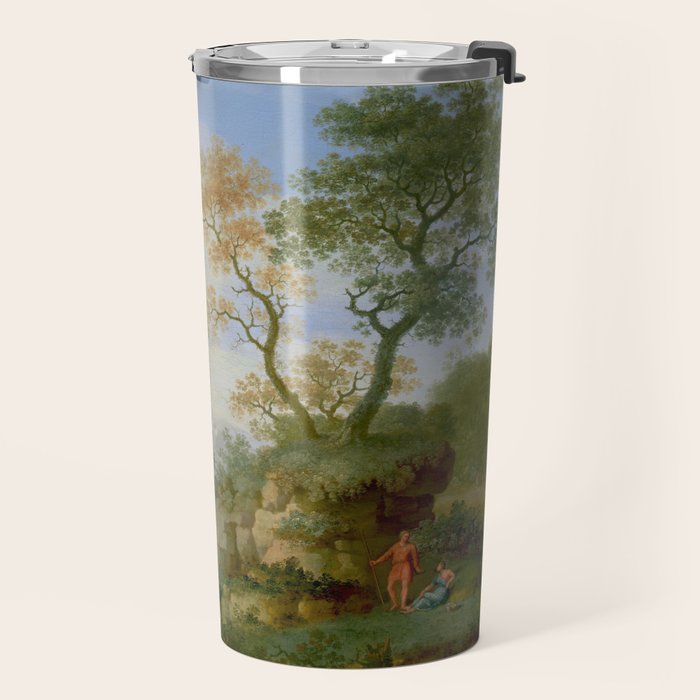 A Landscape with Distant Classical Ruins, a Bridge, Figures, and Cattle Travel Mug Gallery Image 2
