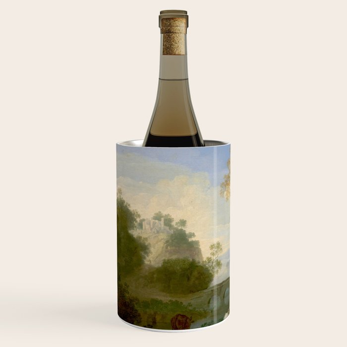 A Landscape with Distant Classical Ruins, a Bridge, Figures, and Cattle Wine Chiller Gallery Image 2