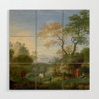 A Landscape with Distant Classical Ruins, a Bridge, Figures, and Cattle Wood Wall Art Gallery Image 1