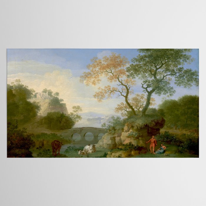 A Landscape with Distant Classical Ruins, a Bridge, Figures, and Cattle Tablecloth Gallery Image 2
