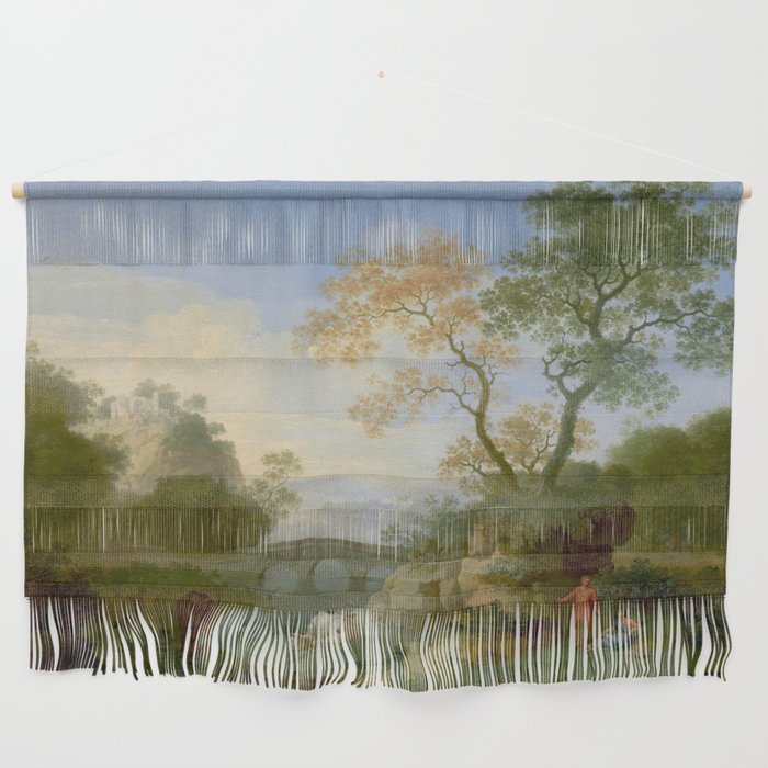 A Landscape with Distant Classical Ruins, a Bridge, Figures, and Cattle Wall Hanging Gallery Image 1
