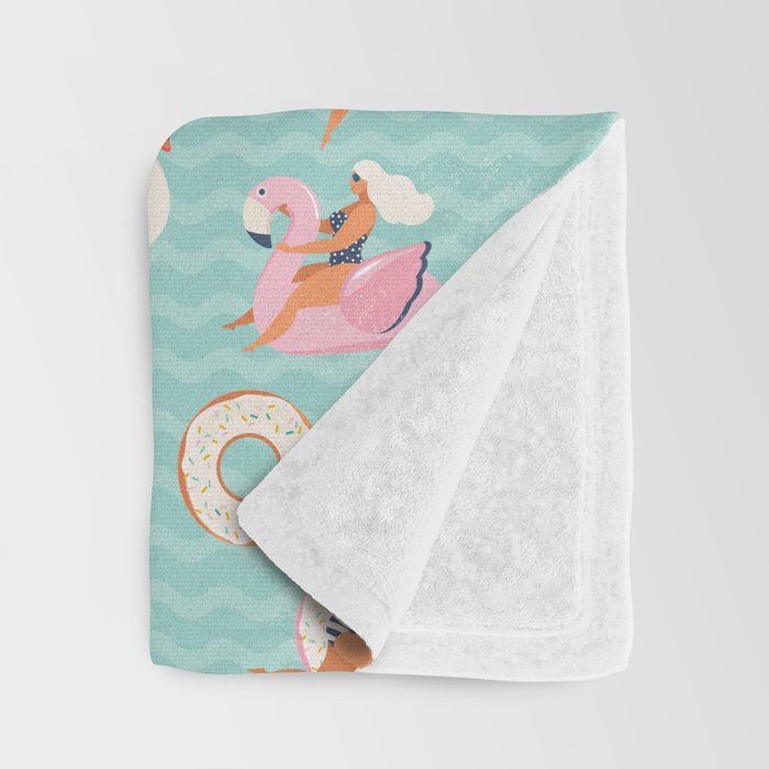 Gils on inflatable in swimming pool floats. Throw Blanket Gallery Image 3