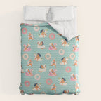 Gils on inflatable in swimming pool floats. Duvet Cover Gallery Image 6
