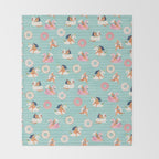 Gils on inflatable in swimming pool floats. Throw Blanket Gallery Image 2