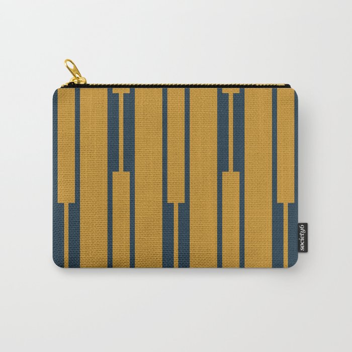 Geo Chain Dark Mustard and Navy Blue Geometric Block Stripes Vertical Pattern Carry All Pouch Gallery Image 1